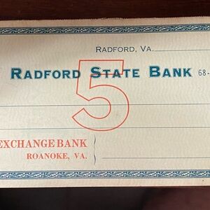 Vintage 1910-1919 Radford State Bank Check